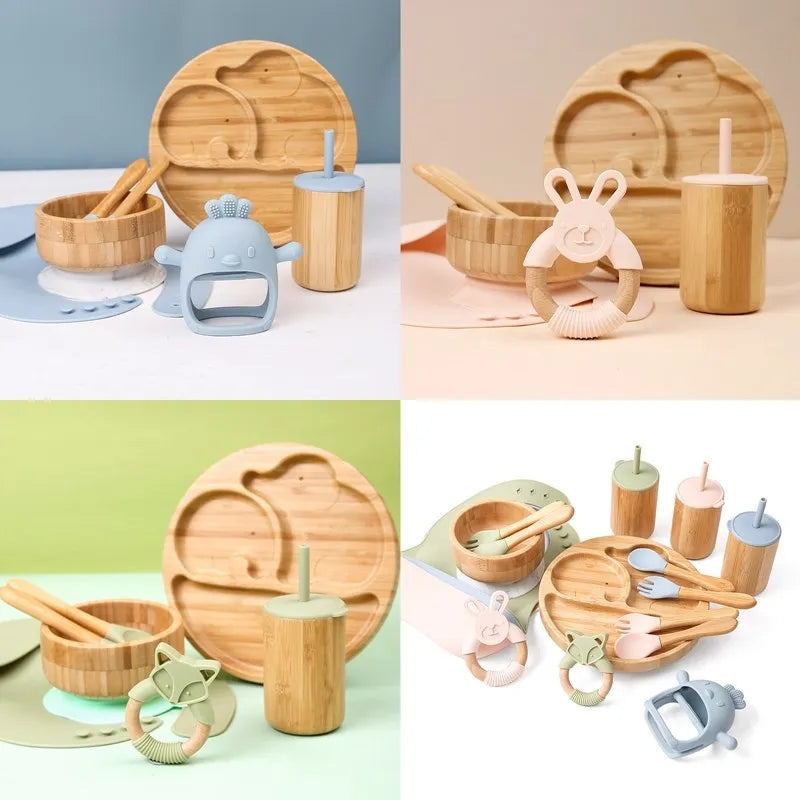 7-Piece Deluxe Bamboo + Silicone Dinnerware Set