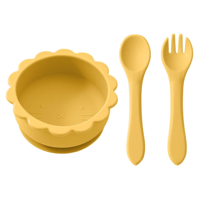 3-Piece Silicone Baby Tableware Set: Bowl, Spoon & Fork
