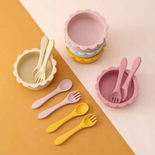 3-Piece Silicone Baby Tableware Set: Bowl, Spoon & Fork