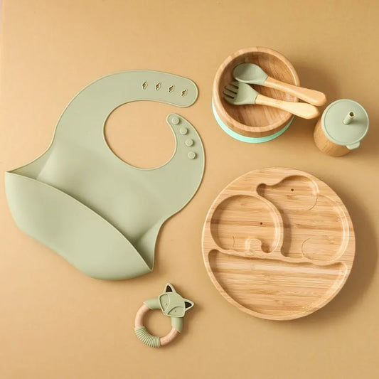 7-Piece Deluxe Bamboo + Silicone Dinnerware Set