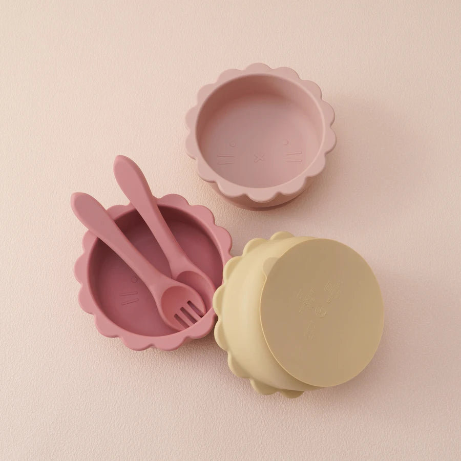 3-Piece Silicone Baby Tableware Set: Bowl, Spoon & Fork
