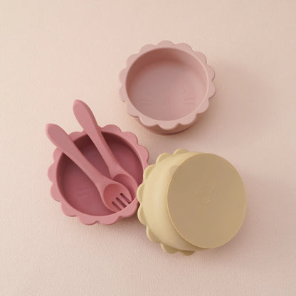 3-Piece Silicone Baby Tableware Set: Bowl, Spoon & Fork