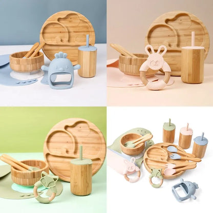 7-Piece Deluxe Bamboo + Silicone Dinnerware Set