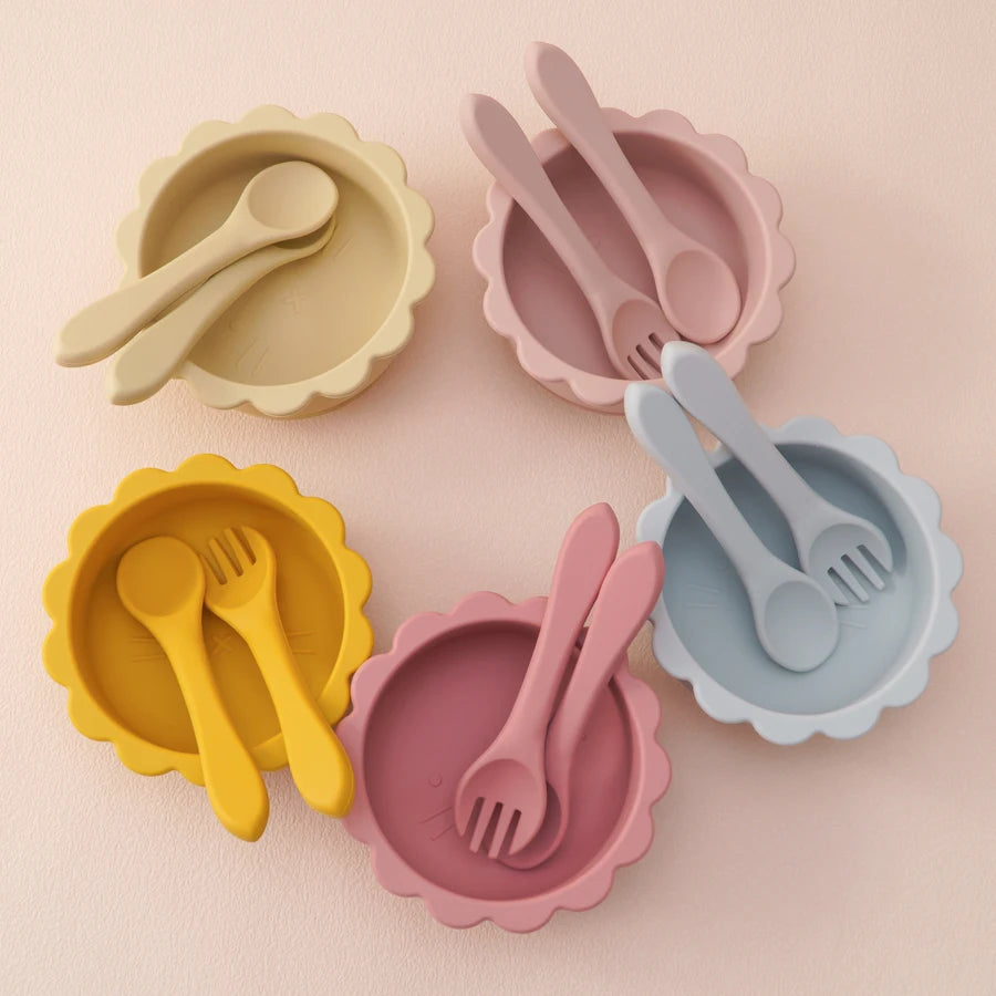 3-Piece Silicone Baby Tableware Set: Bowl, Spoon & Fork