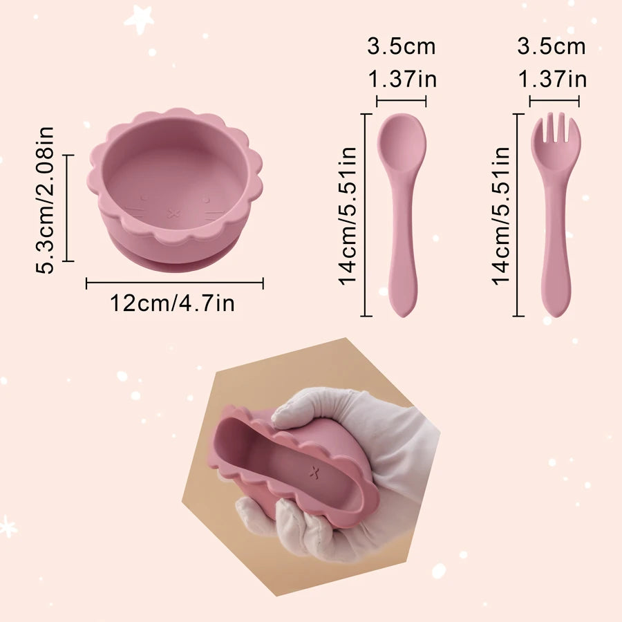 3-Piece Silicone Baby Tableware Set: Bowl, Spoon & Fork