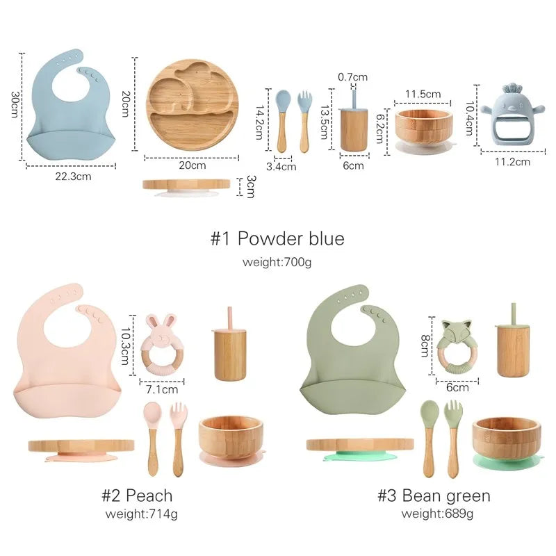 7-Piece Deluxe Bamboo + Silicone Dinnerware Set