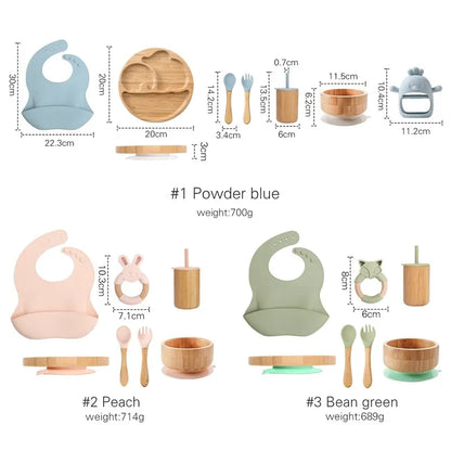 7-Piece Deluxe Bamboo + Silicone Dinnerware Set