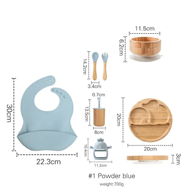 7-Piece Deluxe Bamboo + Silicone Dinnerware Set