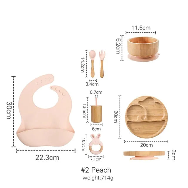 7-Piece Deluxe Bamboo + Silicone Dinnerware Set