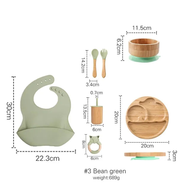 7-Piece Deluxe Bamboo + Silicone Dinnerware Set